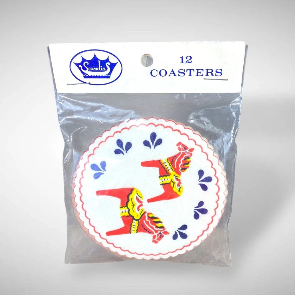 Scandinavian NOS Paper Napkins & Coasters Vintage Dala Horse Gnomes Lucia‎